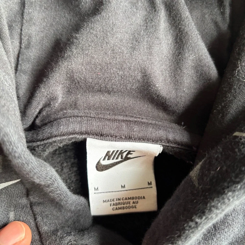 Nike Hoodie Mens M Sportswear Club Fleece Black All Over Print Swoosh Pullover